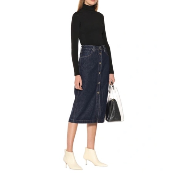 GOLDSIGN Easton Denim Midi A-Line Button Down Denim Skirt In Blue Size 24 NWT - Picture 1 of 12